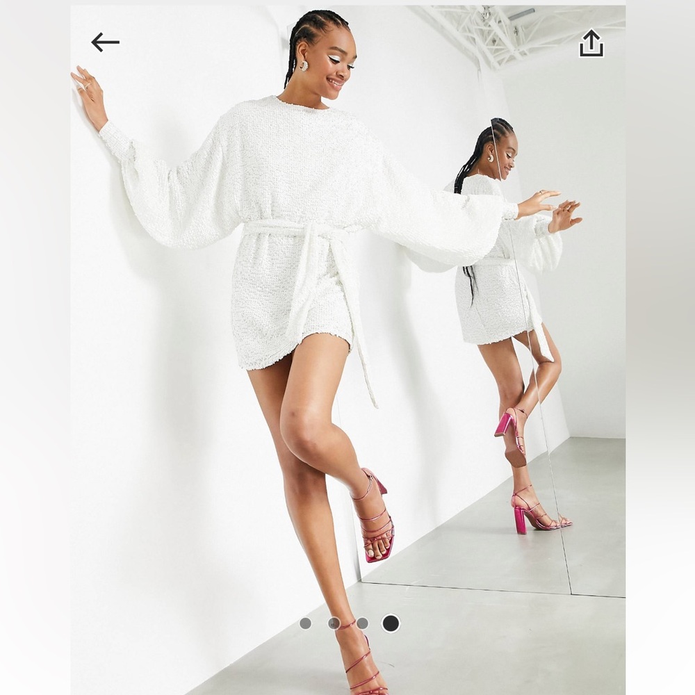 ASOS EDITION oversized blouson sleeve mini dress in white sequin